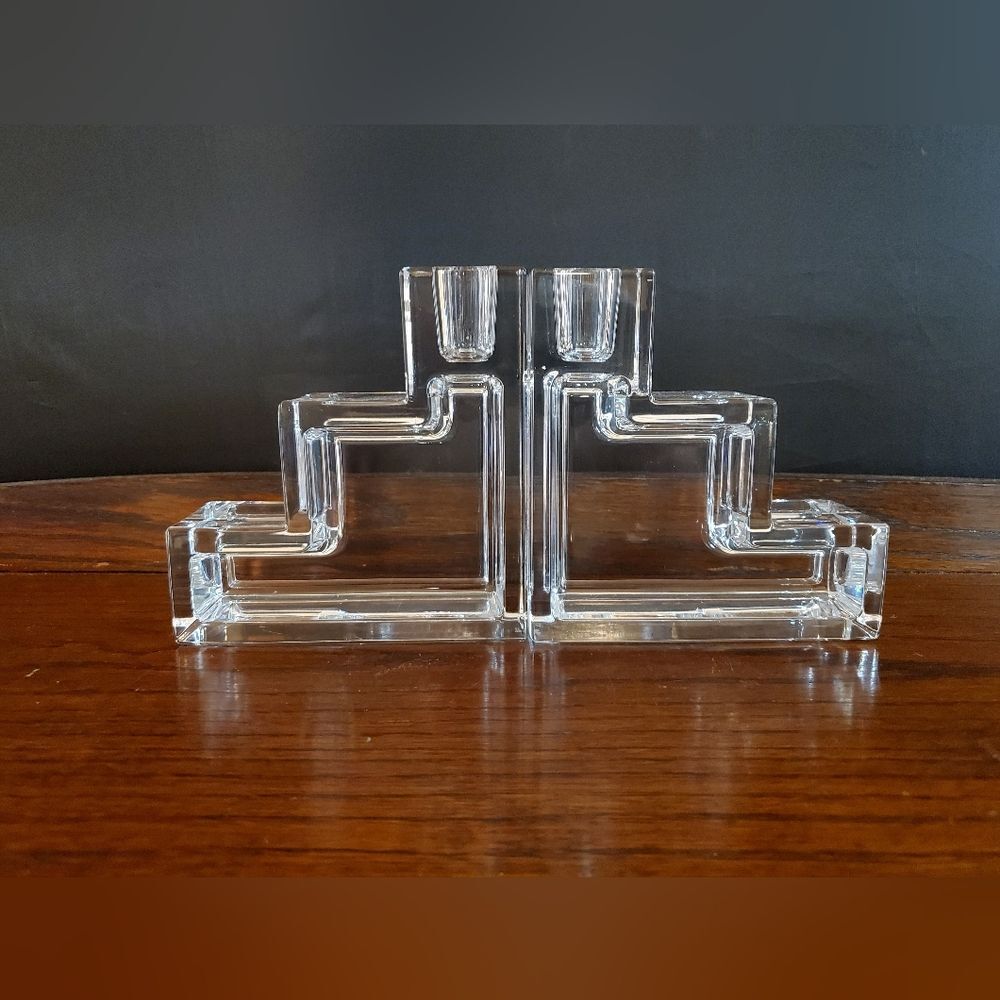 Wilber Orme #496 Wilbur Orme Glass Candle Holder Pair MINT!